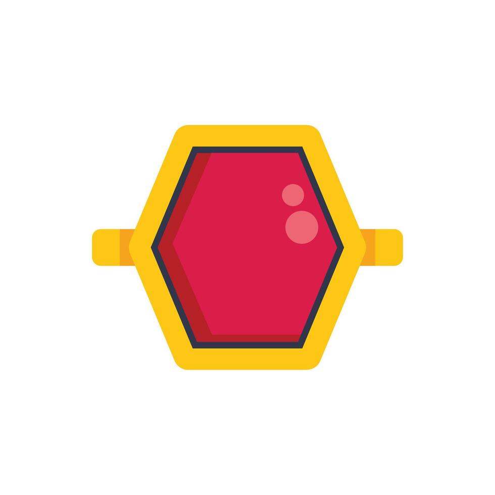 Gold ring holding hexagonal red gemstone shining brightly vector