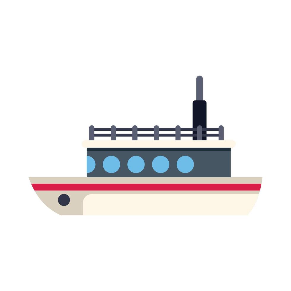 Big white and red pleasure boat with tourists on deck is floating on the river vector