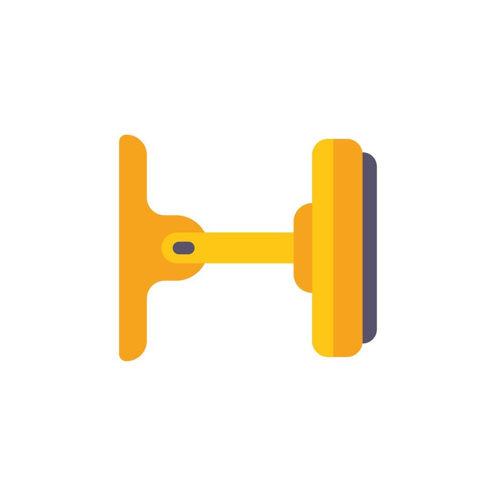 Yellow floor cleaning device with handle and rotating brush flat icon vector