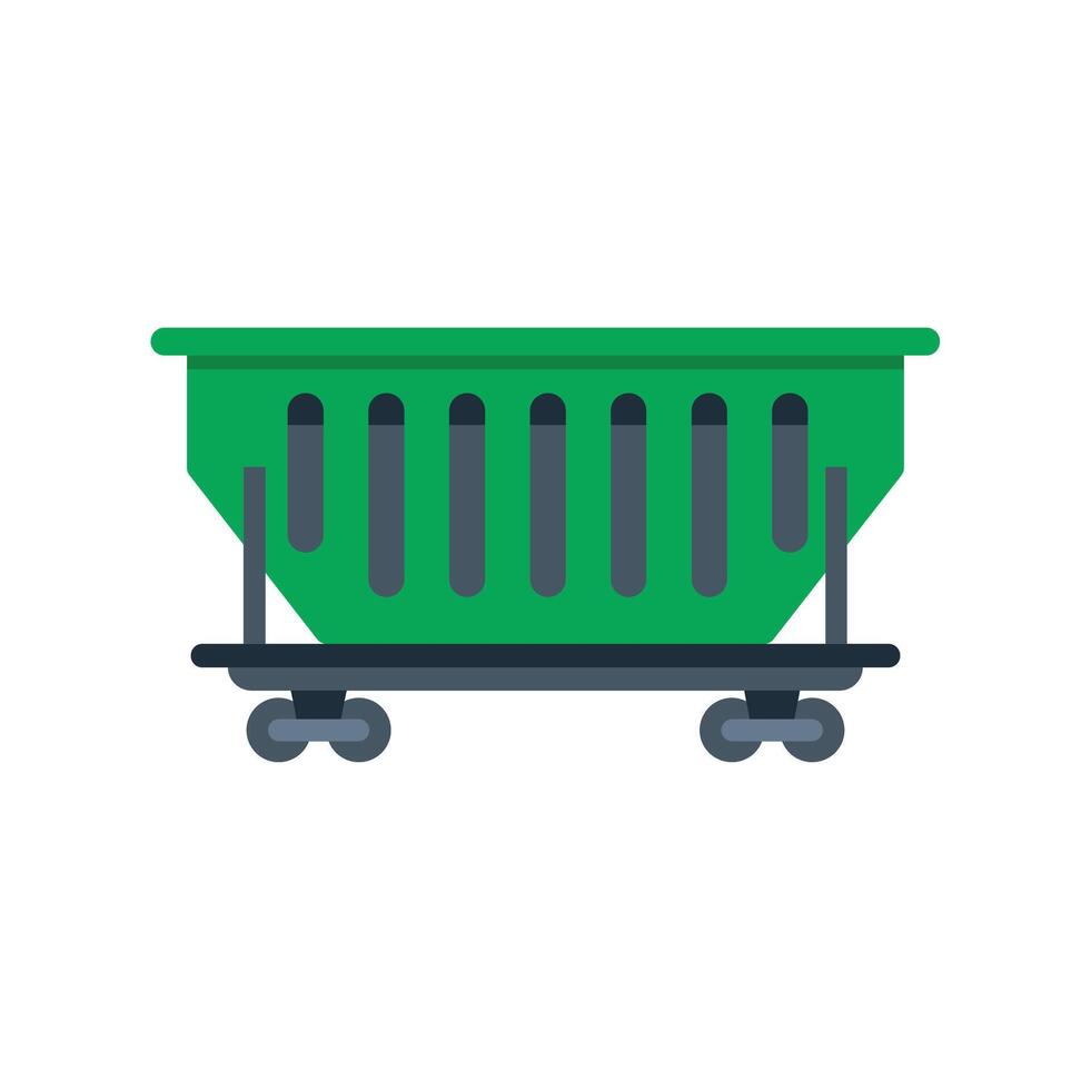 Green mining dump car carrying coal on rails side view vector