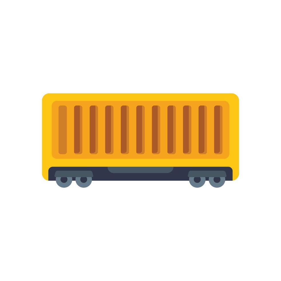 Yellow cargo container train waggon standing on rails vector