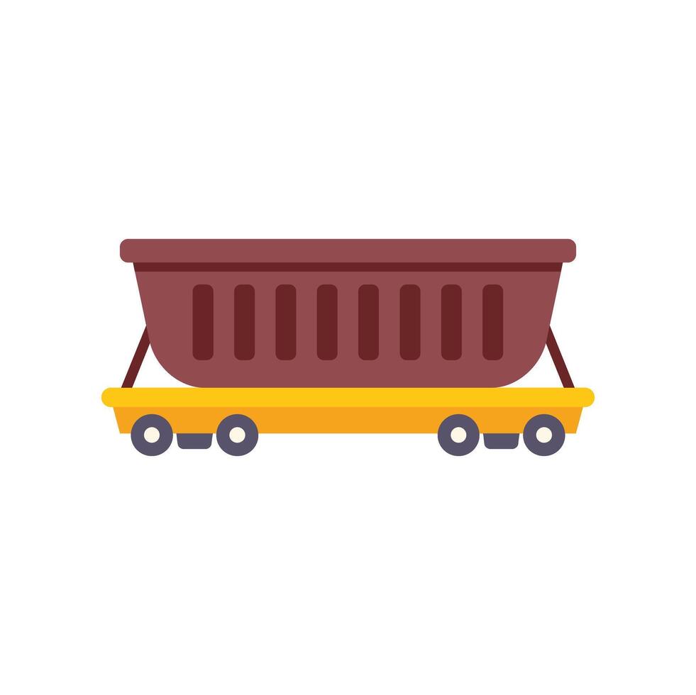 Mining cart delivering coal from mine on rails vector