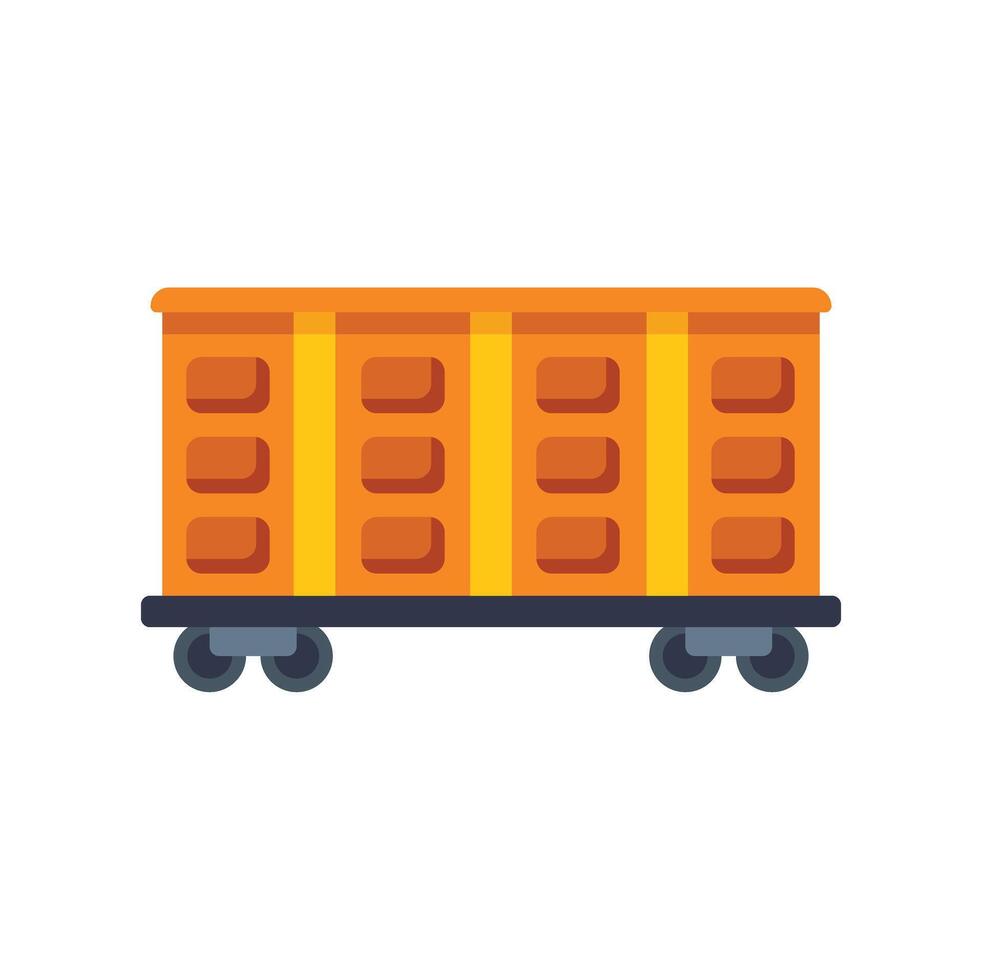 Empty orange cargo wagon standing on rails for transportation of goods vector