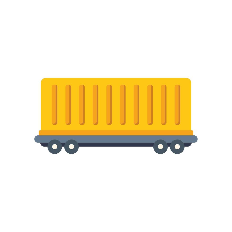 Yellow cargo container being transported on a platform railway wagon vector