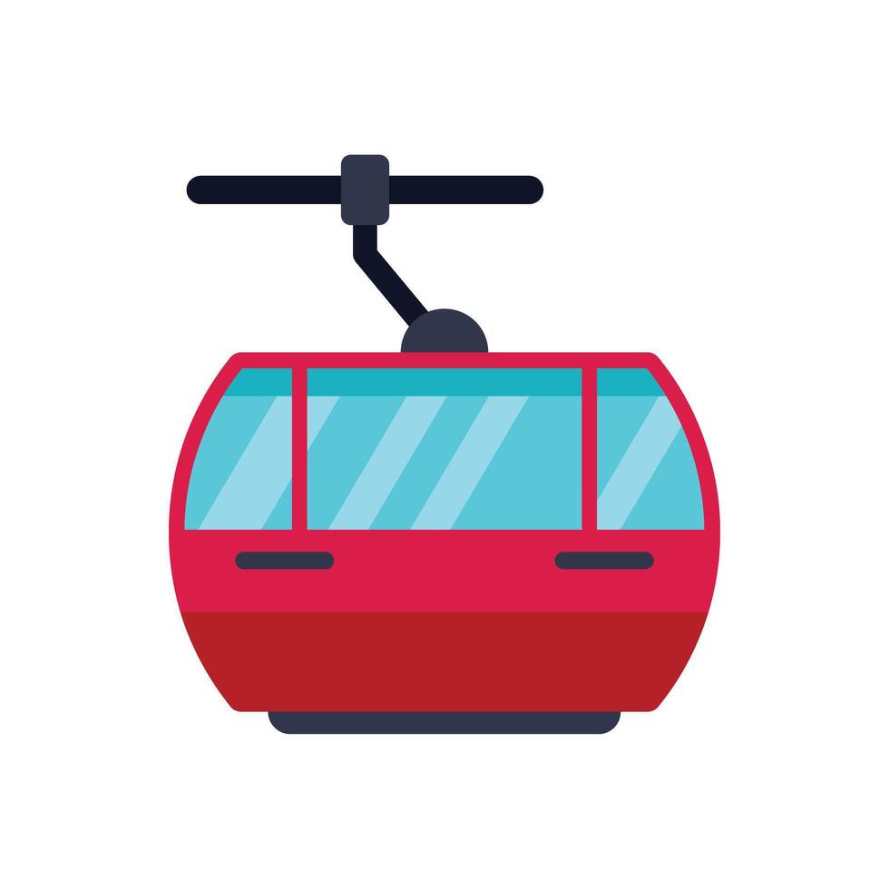 Red cable car cabin hanging on steel cable on white background vector