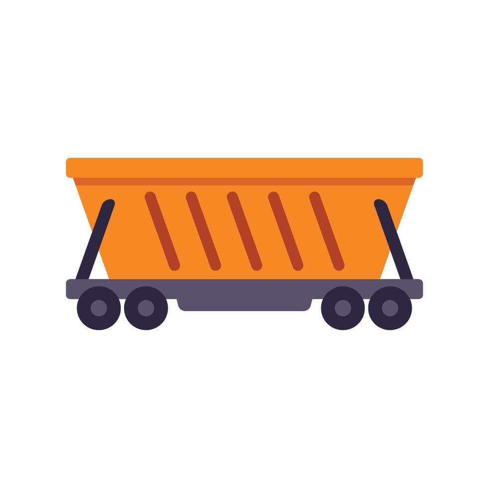 Empty mining cart standing on rails on white background vector