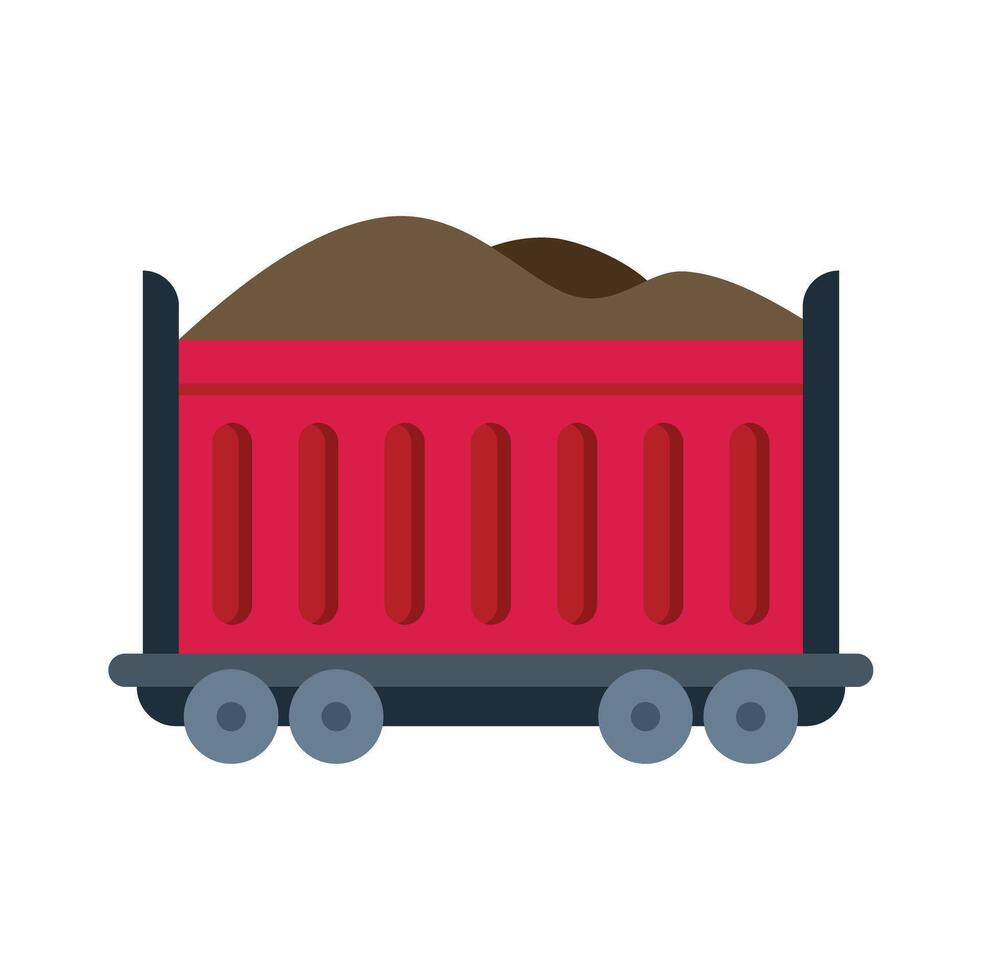 Red mining cart carrying dirt or coal vector