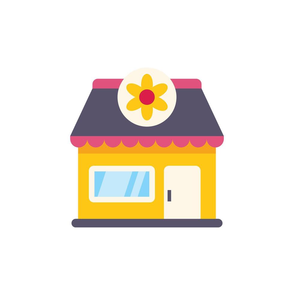 Flower shop building facade with awning and flower sign vector