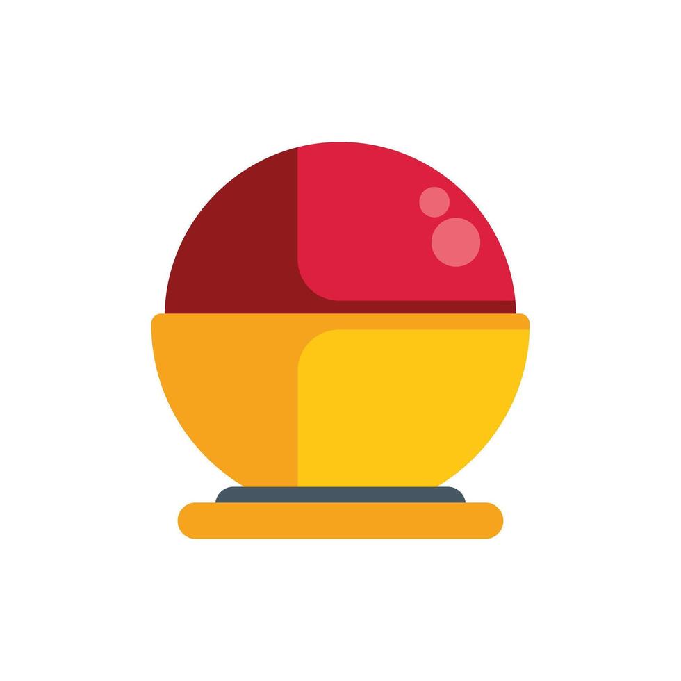 Round red button resting on a yellow platform, interface design element for games and apps vector