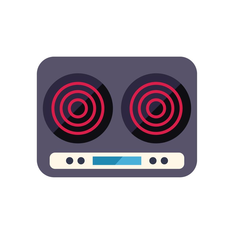 Modern electric cooktop with two hot plates showing heat level vector