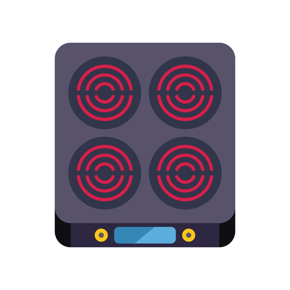 Modern kitchen stove with four burners heating up vector