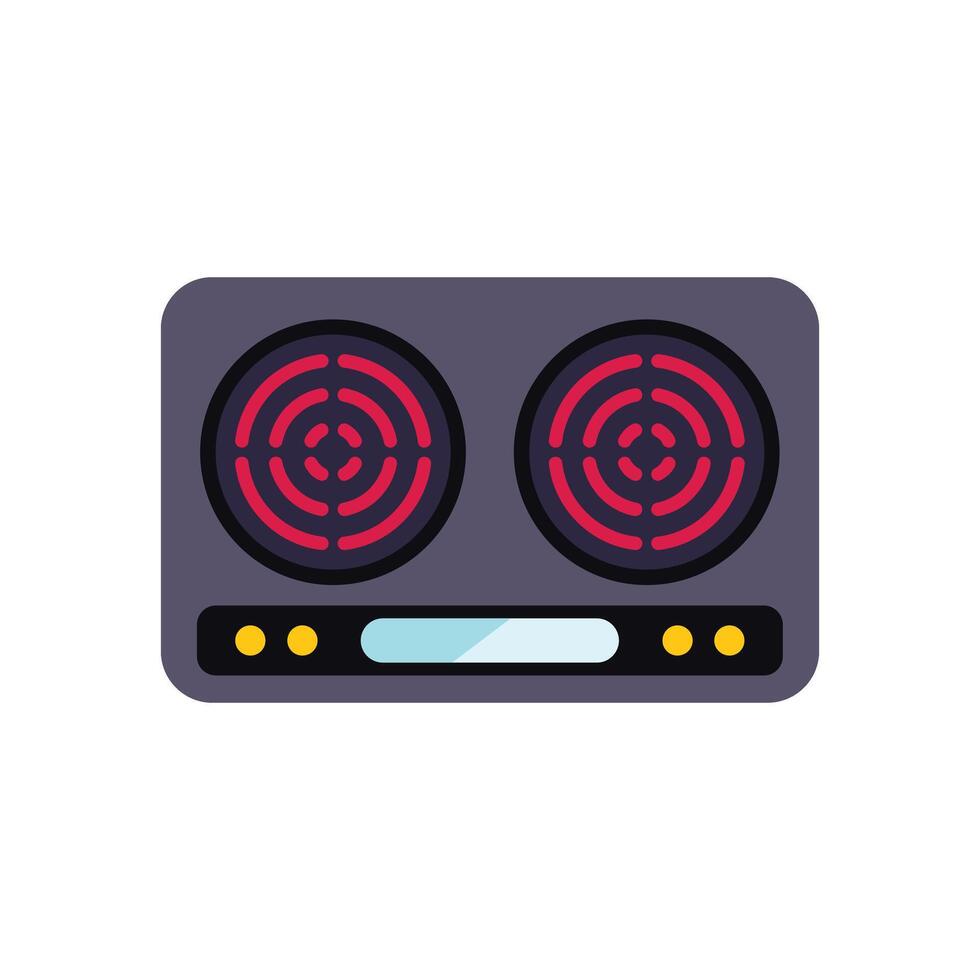 Modern electric stove top view with heating elements turned on vector