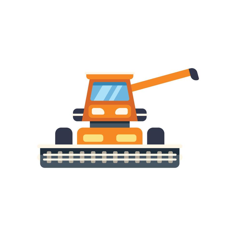 Orange combine harvester harvesting crops on farmland illustration vector