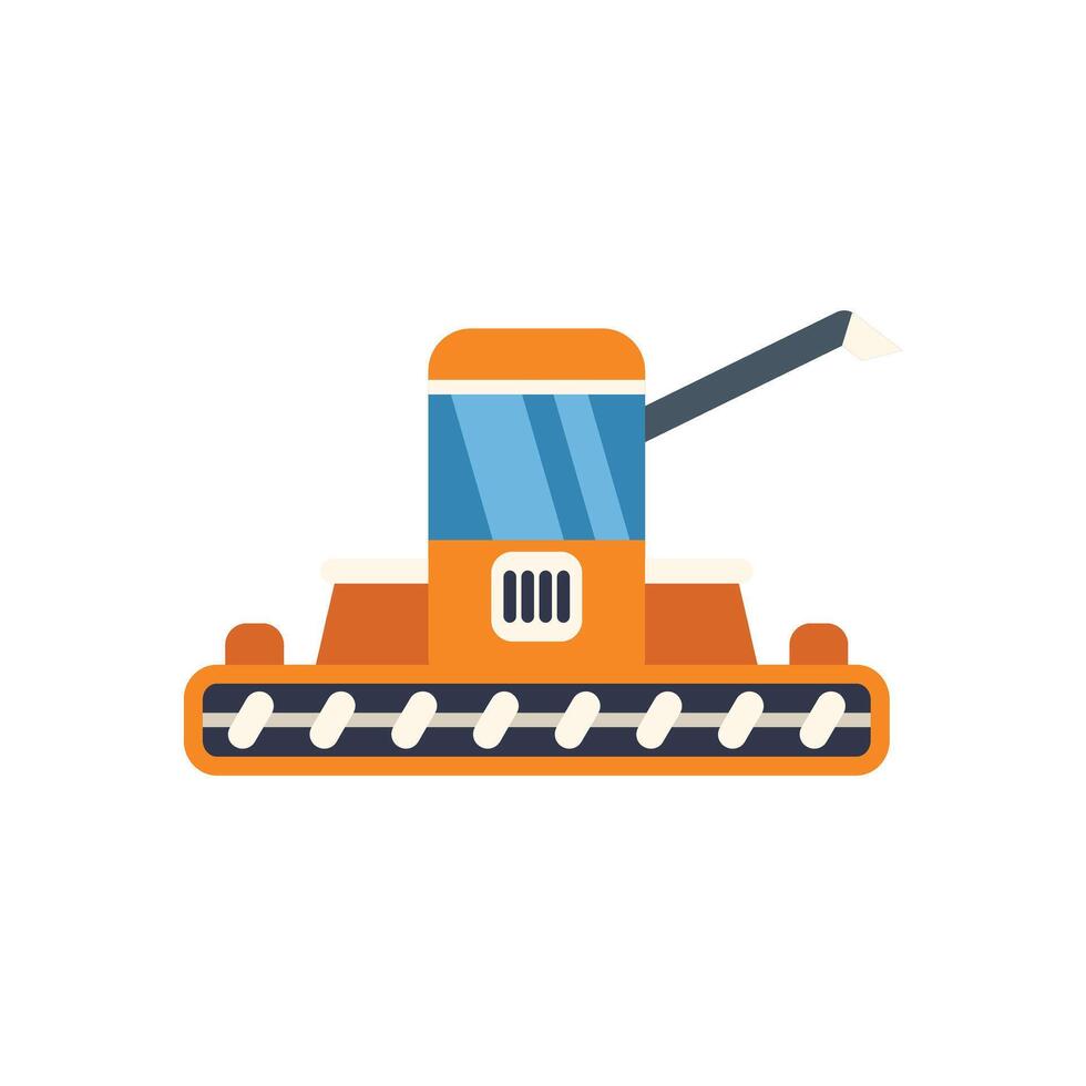 Orange combine harvester working in wheat field flat illustration vector