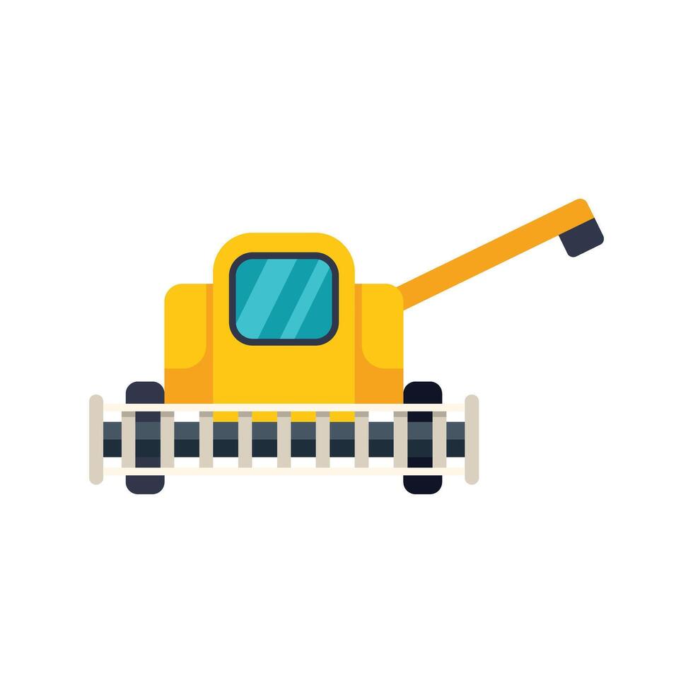 Yellow combine harvester working in field front view vector