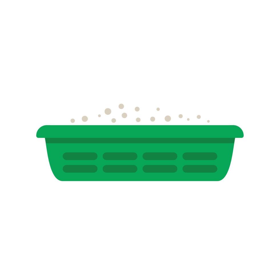 Green laundry basket filled with detergent powder vector