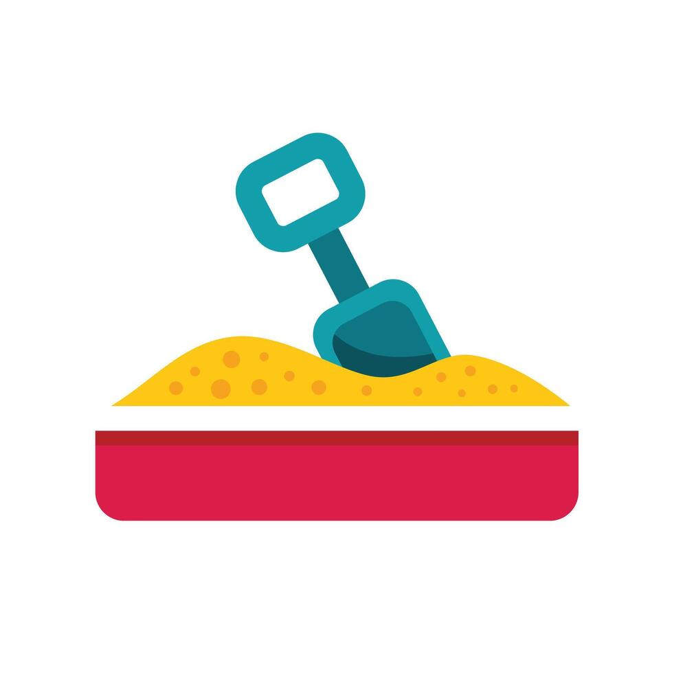 Blue shovel resting in sandbox full of sand vector