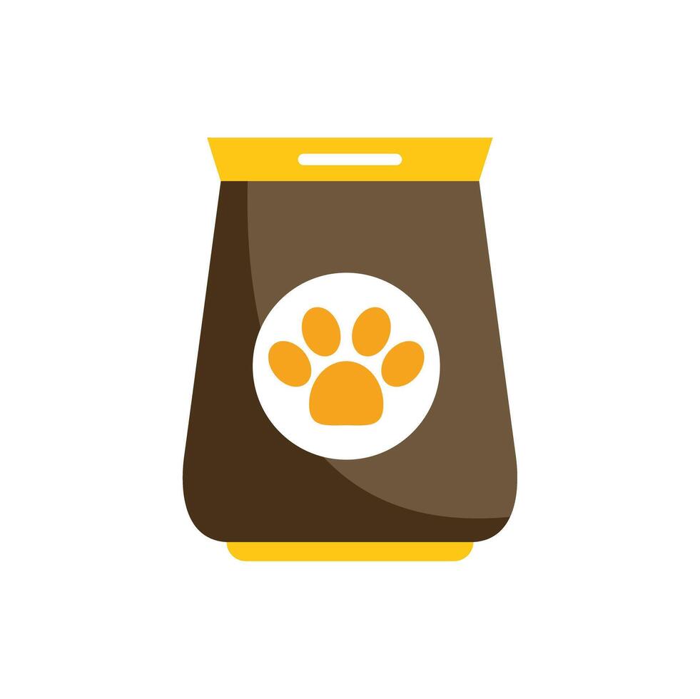 Brown bag of food for pets with paw print logo vector