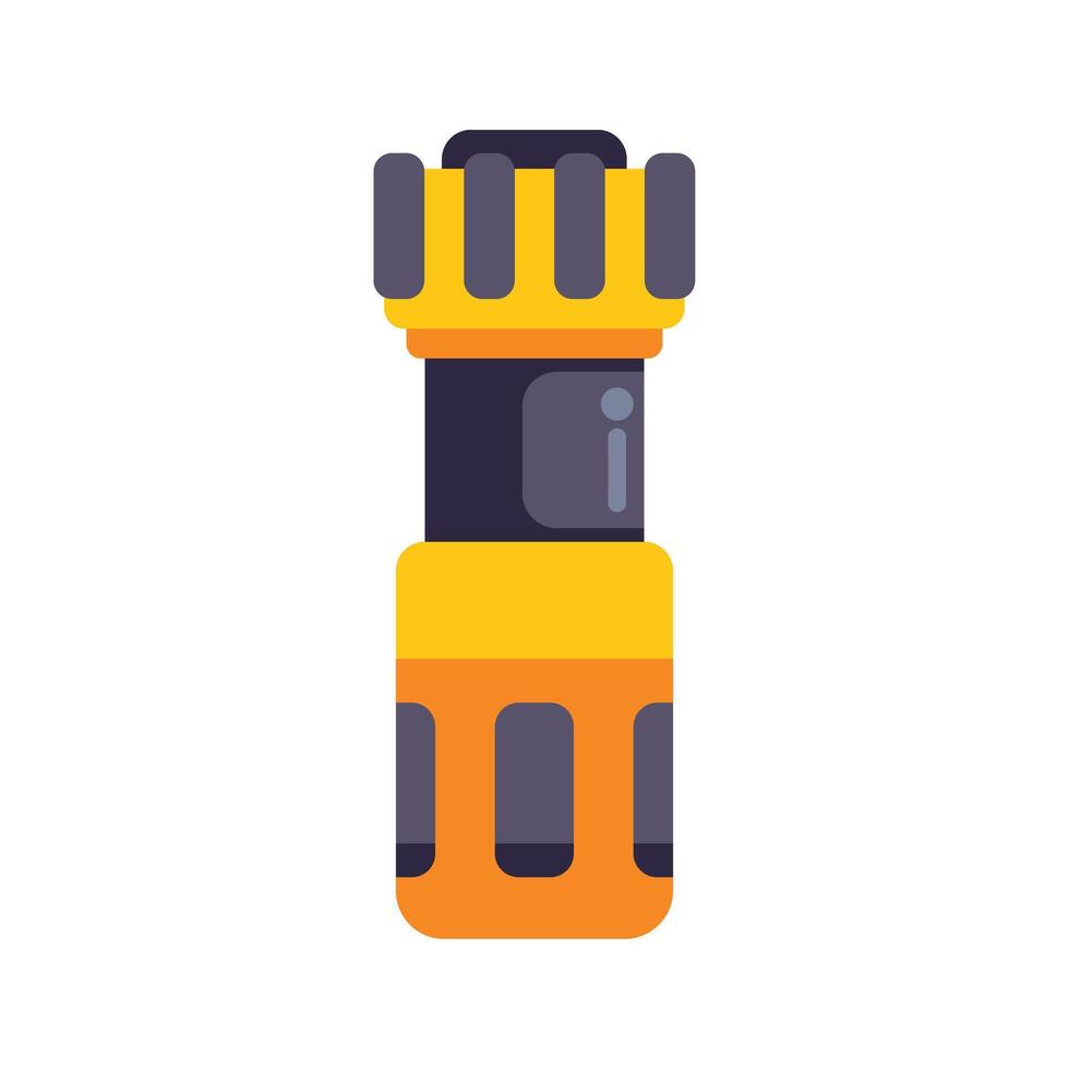 Yellow and black flashlight with glowing display standing on white background vector
