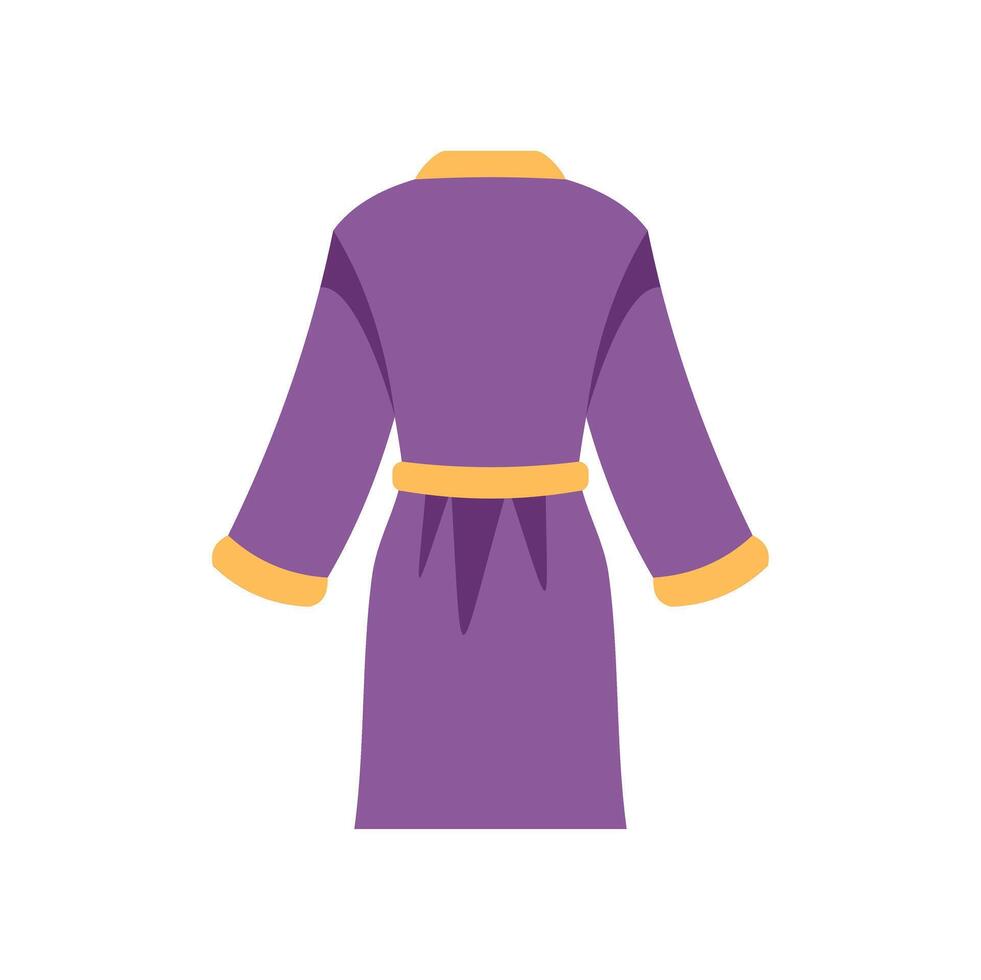 Purple bathrobe tied with belt from back view showing cozy home clothes vector