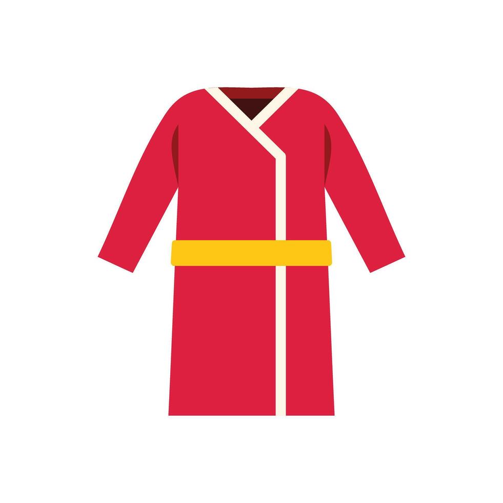 Red bathrobe with yellow belt folded on white background vector