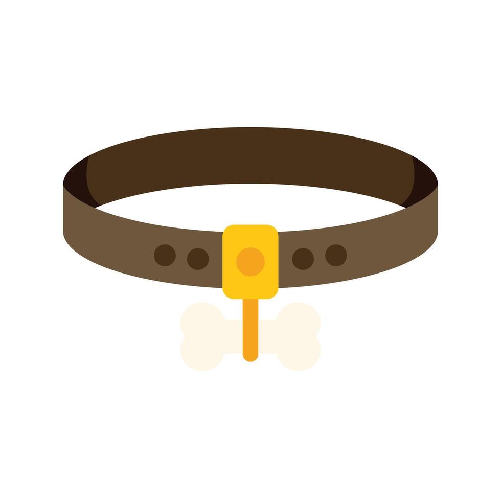 Brown leather dog collar with golden buckle and bone pendant vector