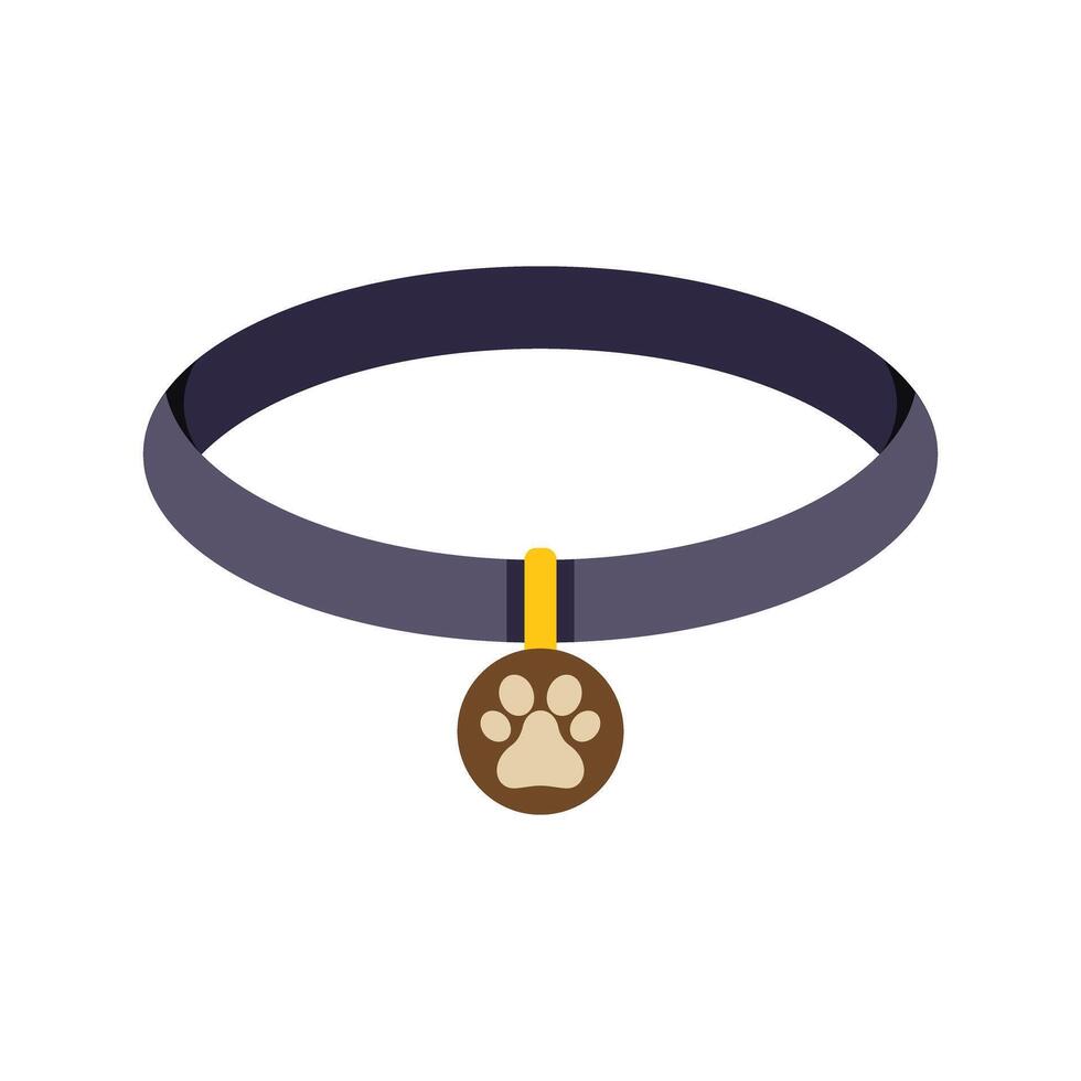 Dog collar with paw print tag hanging on white background vector