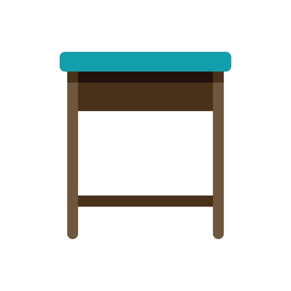 Wooden table with light blue top standing on white background vector