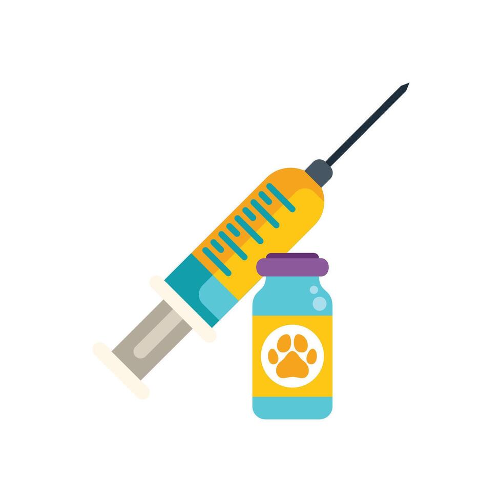 Syringe and vial containing vaccine for pets vector