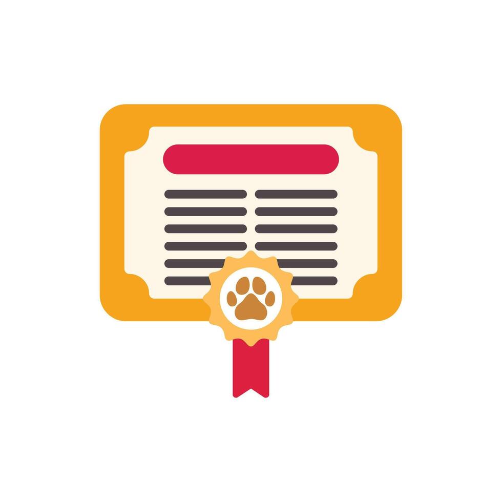 Dog training school certificate with paw print and ribbon award vector