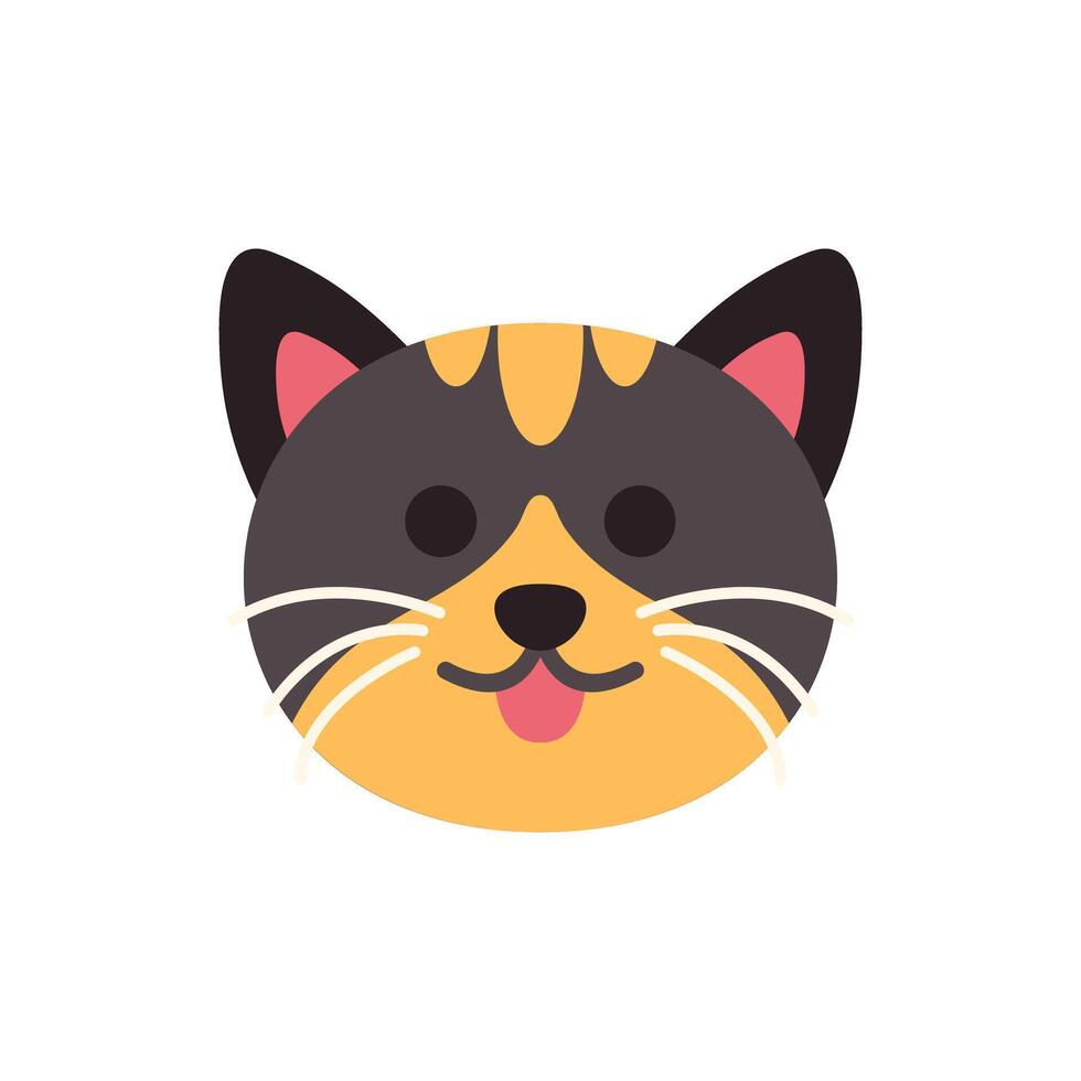 Adorable calico cat sticking out tongue in close up cartoon illustration vector