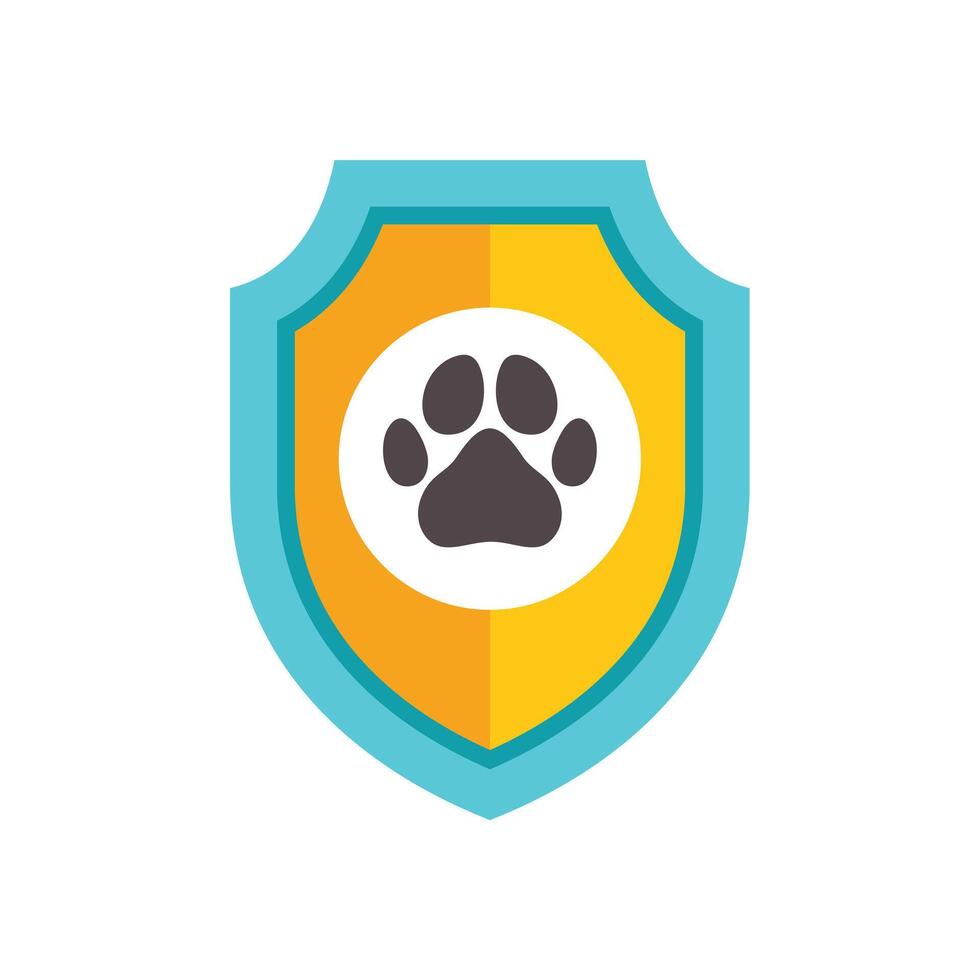 Shield protecting black paw print icon for pet insurance vector