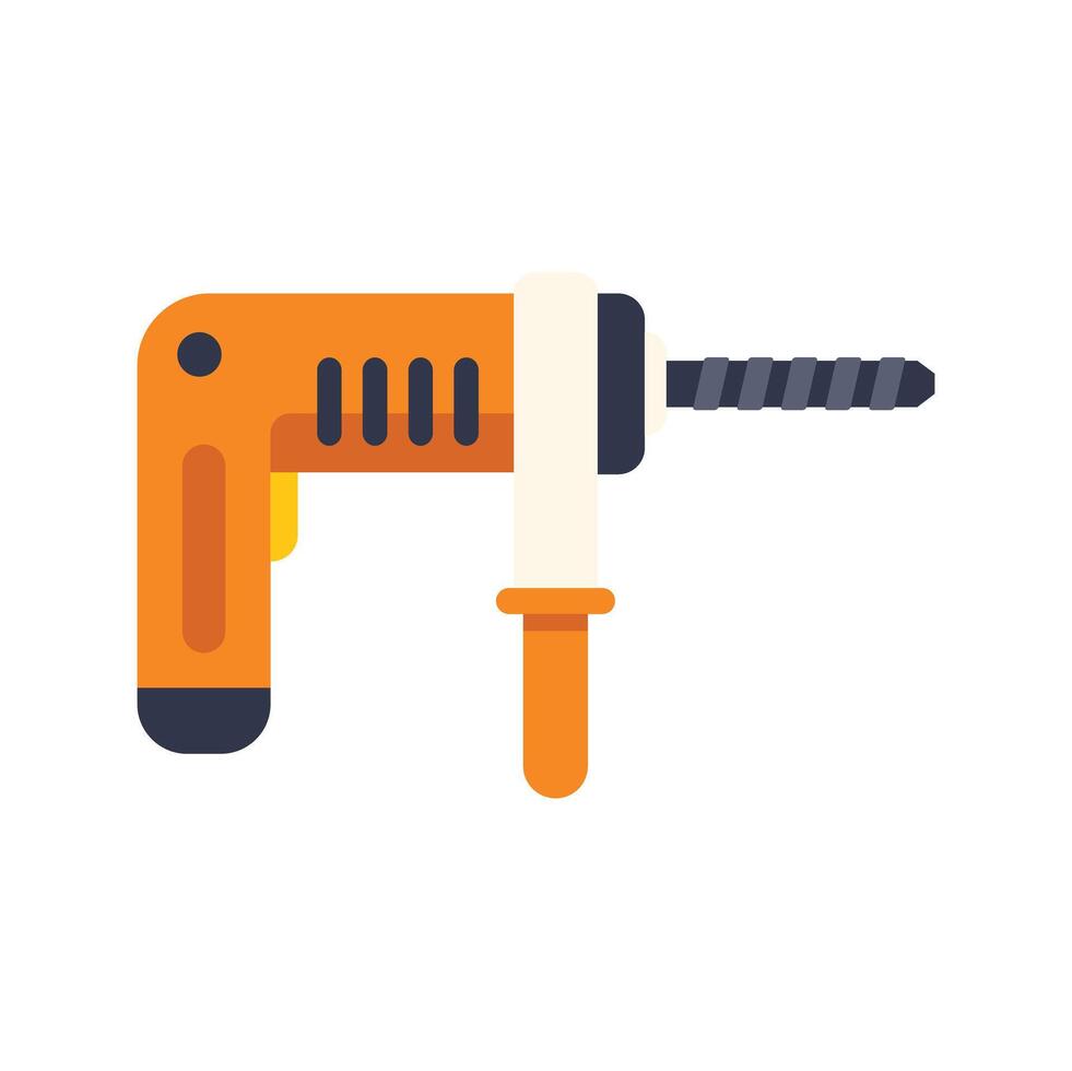 Orange rotary hammer drill with bit for construction works vector