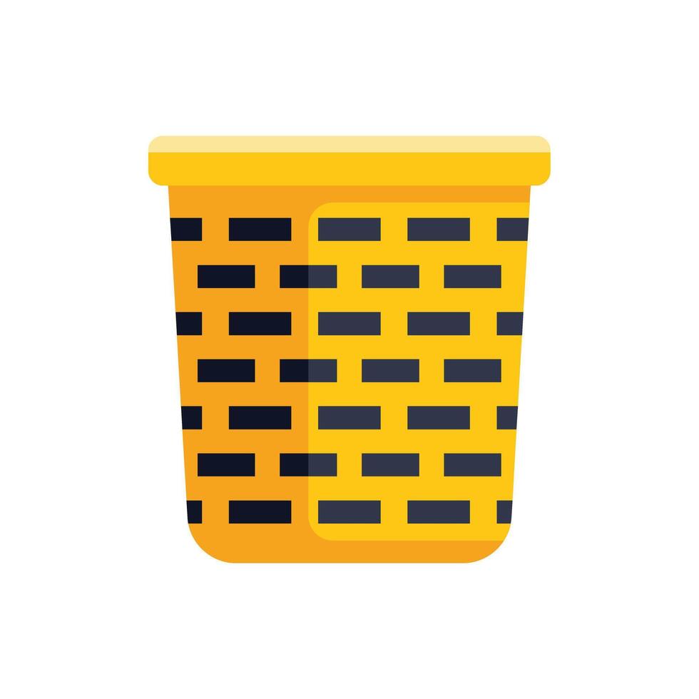 Empty yellow laundry basket with black stripes isolated on white background vector