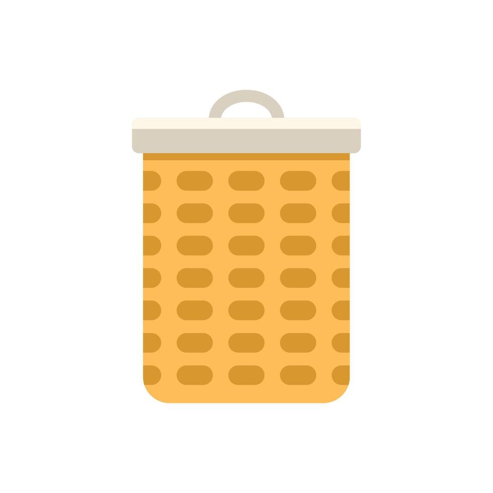 Empty wicker laundry basket with lid closed standing upright vector