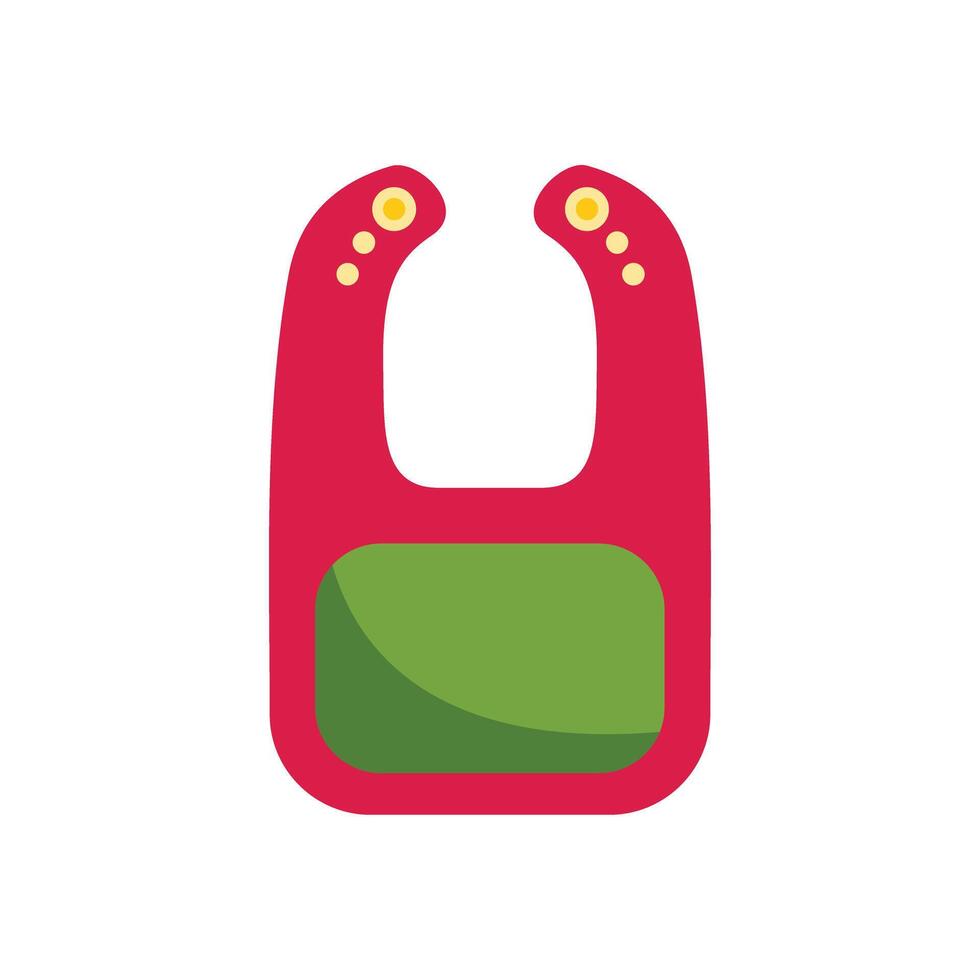 Red baby bib with green pocket for keeping clothes clean vector