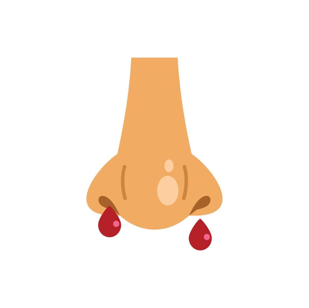 Nose bleeding with blood drops flowing from nostrils, medical healthcare illustration vector