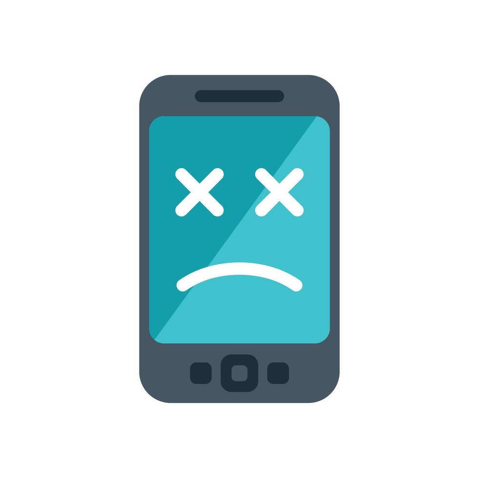 Smartphone showing sad emoticon with crossed out eyes on screen vector