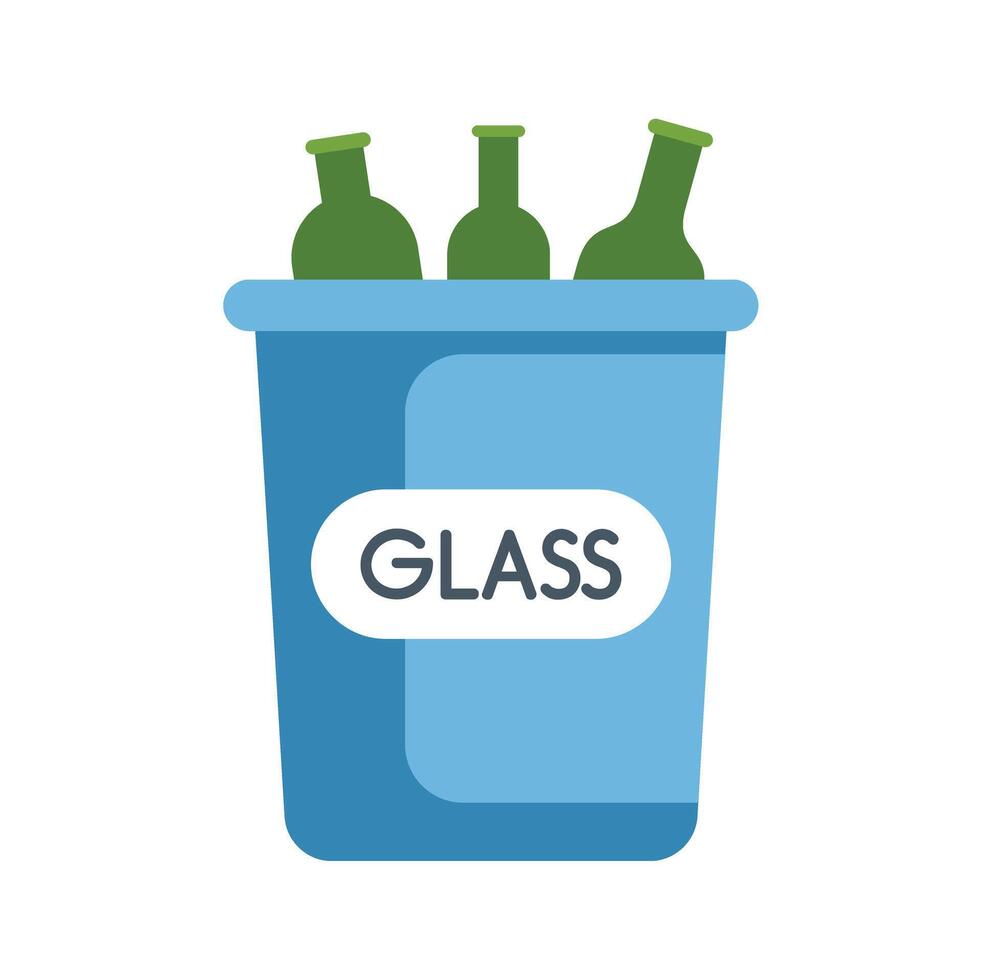 Glass recycling bin with bottles for ecology protection vector