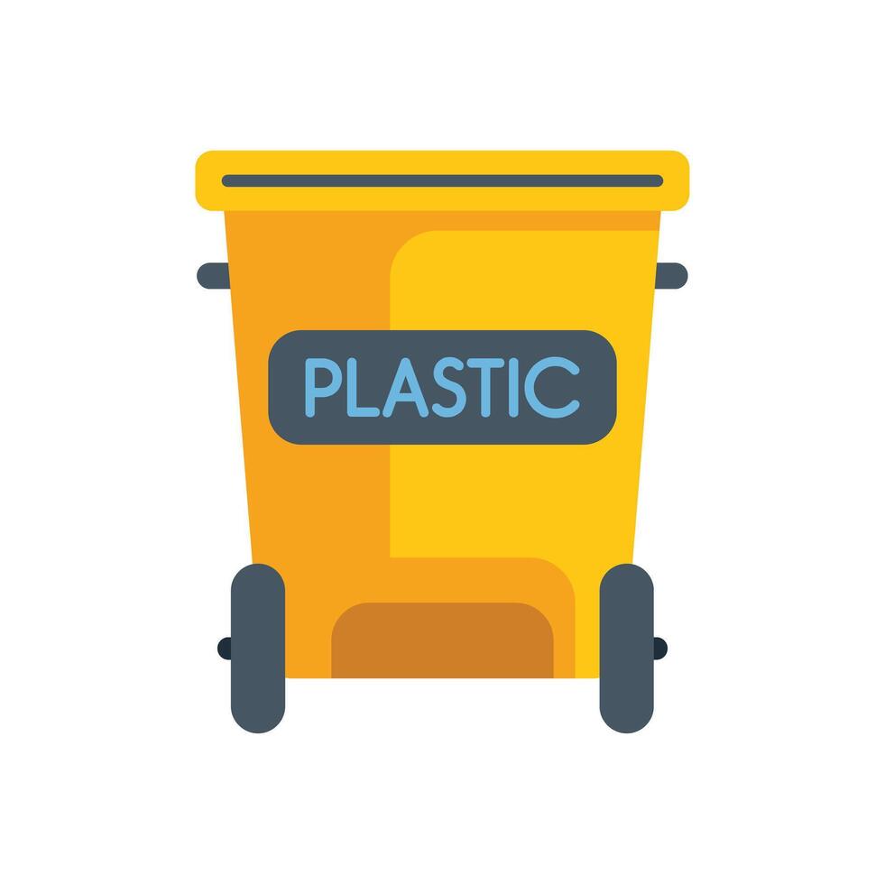 Yellow plastic waste container with wheels for garbage collection vector
