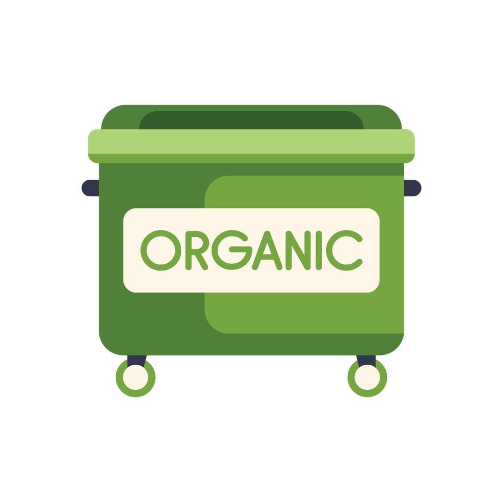 Green wheeled container promoting organic waste sorting for composting vector