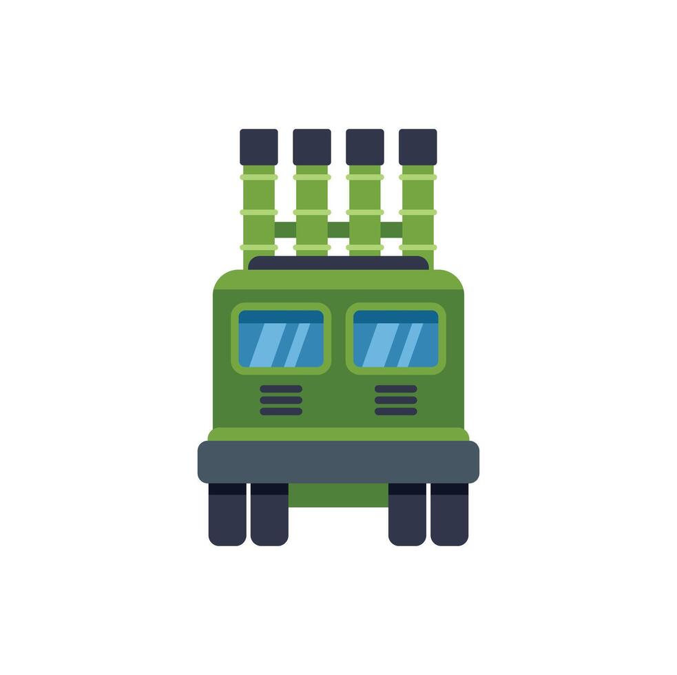 Military vehicle with rocket launcher system on top flat icon vector