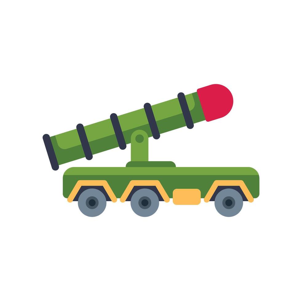 Military truck launching missile with rocket system vector