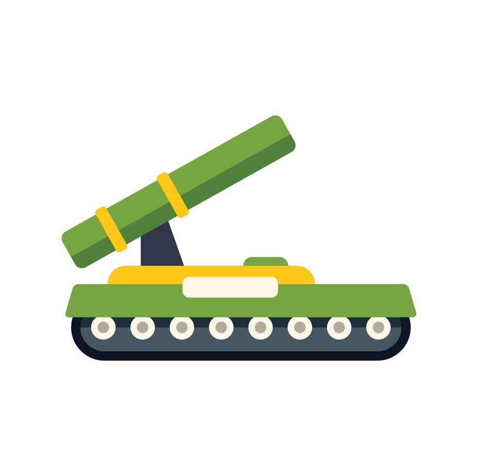 Military tank firing missile launching warhead attacking enemy military target vector