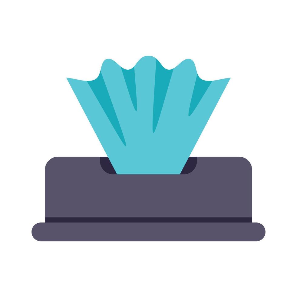 Blue wavy paper facial tissue coming out of gray rectangular box vector