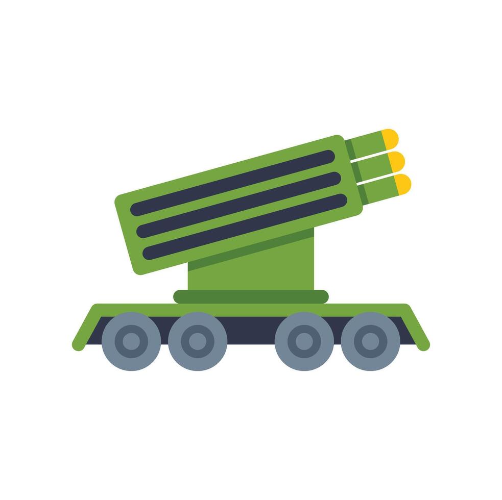 Powerful military rocket launcher system on wheels for defense vector