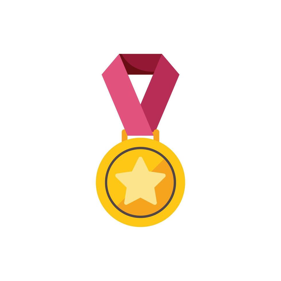 Golden medal with red ribbon hanging and shining star for the winner vector