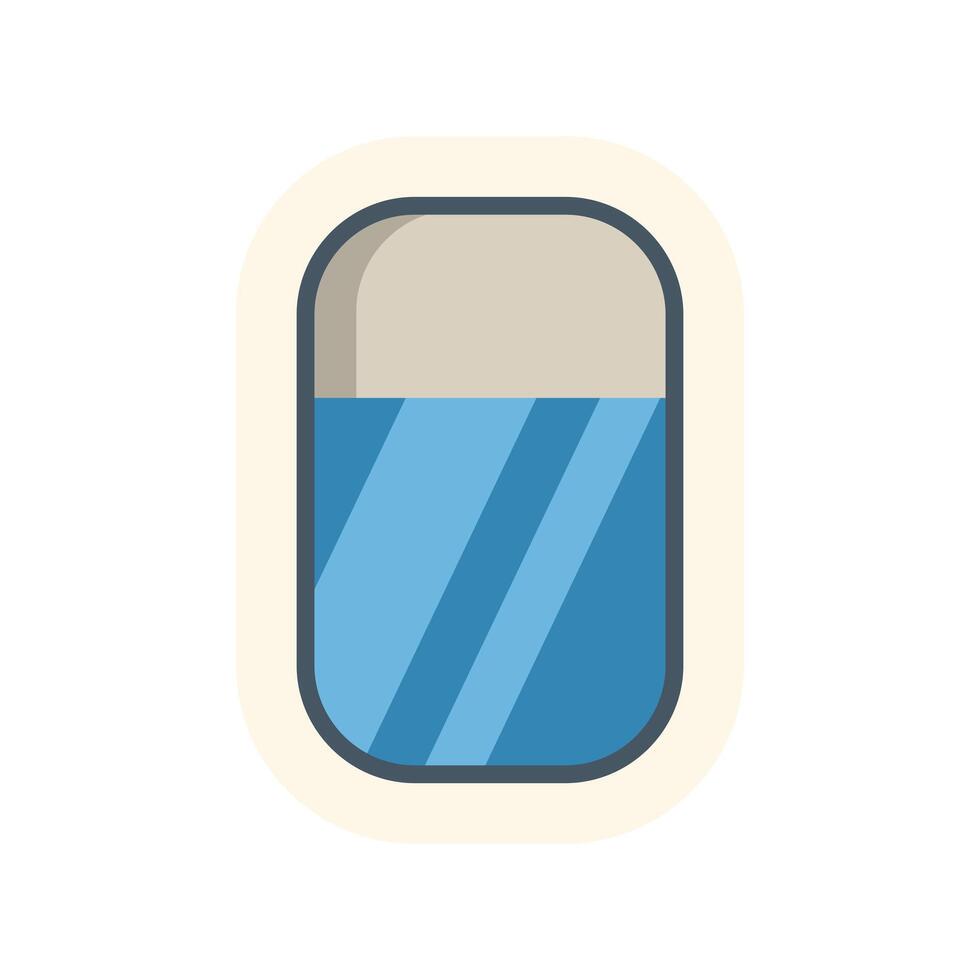 Airplane window showing blue sky and closed shade vector