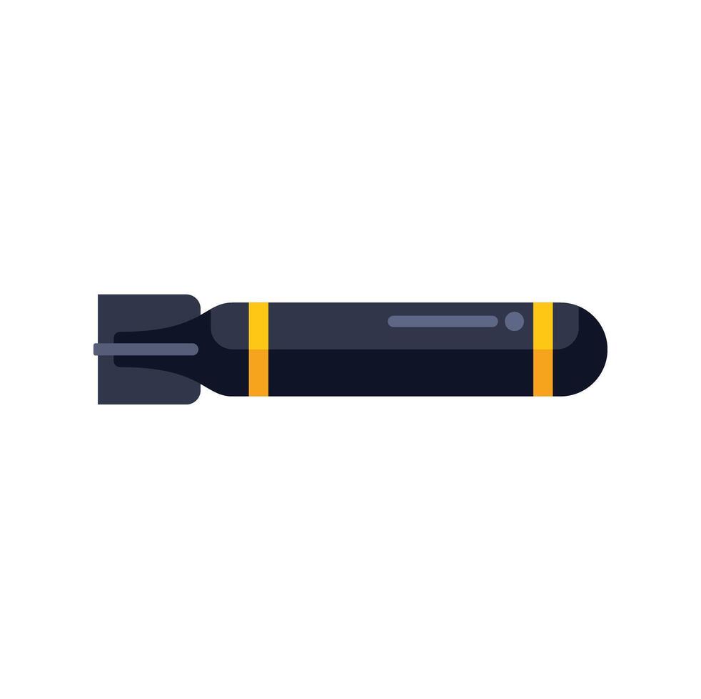 Black torpedo underwater weapon missile launching warhead military explosive device vector