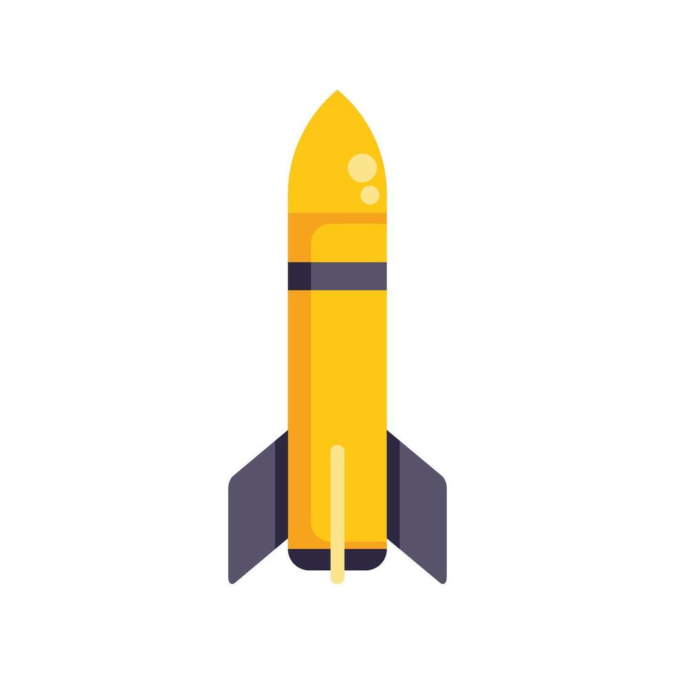 Yellow rocket prepared for space travel taking off vector
